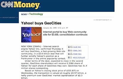 Yahoo! bought GeoCities