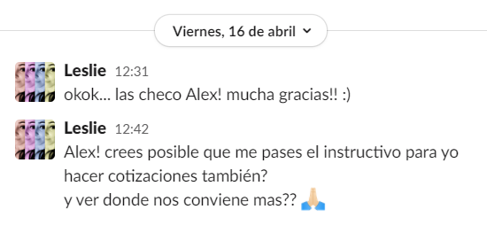 Solicitud de Leslie para hacer cotizaciones también