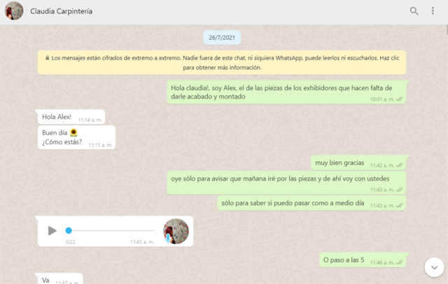 Me puse en contacto con la encargada del local