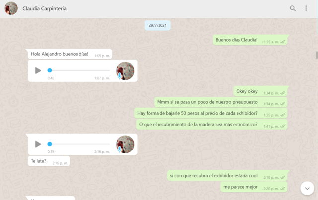 Costo de 2500 por darle terminado a los exhibidores