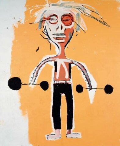 Jean-Michel Basquiat "Warhol lifting dumbbells" (Painting)