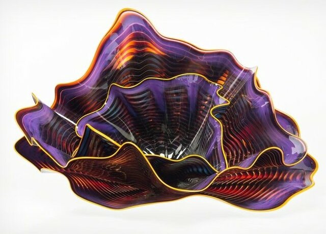 Dale Chihuly, "Three-Piece Amethyst Persian Set with Orange Lip Wrap" (Blown Glass)