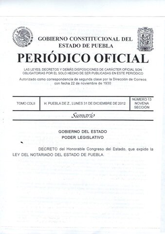 Ley del Notariado del Estado de Puebla.