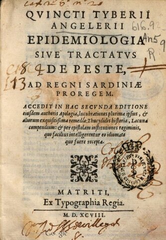 Epidemiología libro de Quinto Tiberio Angelerio.