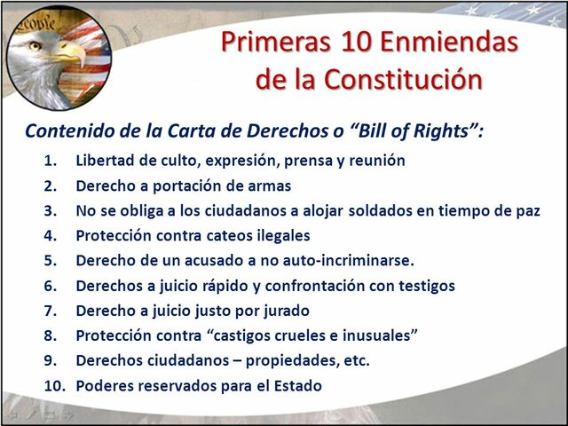 Primeras diez enmiendas que representan el Bill of Rights del pueblo de los Estados Unidos