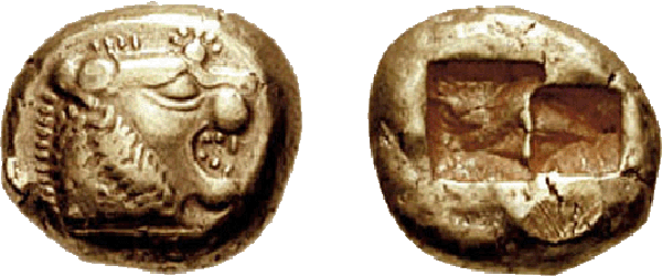 Invención de las monedas de oro y metales.