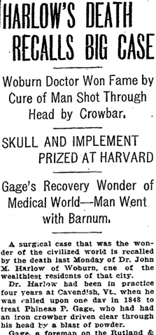 En 1848, una barra de hierro perfora el lóbulo frontal de Phineas Gage.