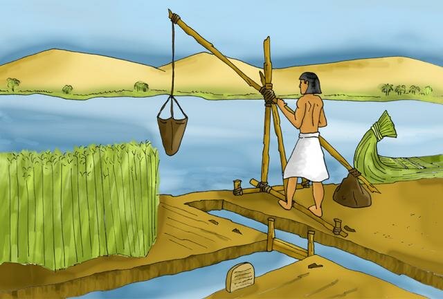 Egipcios construyen canales de riego y depósitos de agua.