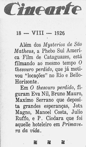 Filmagens de 'O Thesouro Perdido' na Cinearte