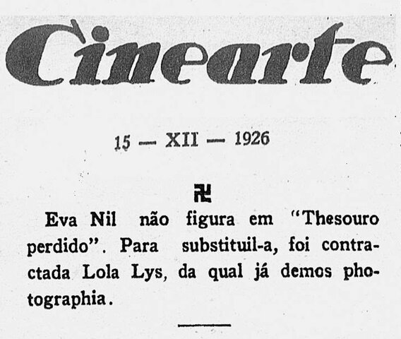Eva Nil é substituída no filme "Thesouro Perdido"