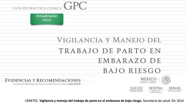 Guía de práctica clínica: Vigilancia y manejo del trabajo de parto en embarazos de bajo riesgo.
