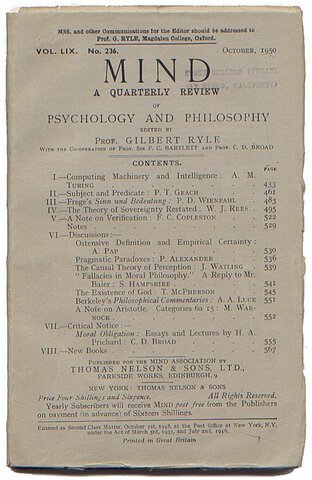 Publicación del articulo "Computing machinery and intelligence"