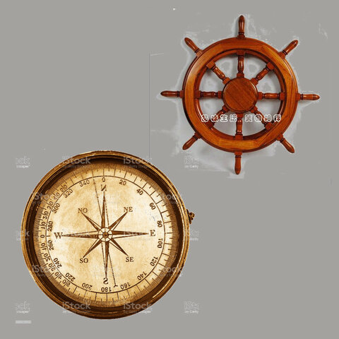 Empleo de la brújula, timón redondo y cartas náuticas