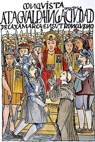 Encuentro en Cajamarca entre Atahualpa y Pizarro