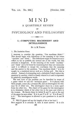 Alan Turing presenta su ensayo "Maquinaria computacional e inteligencia"