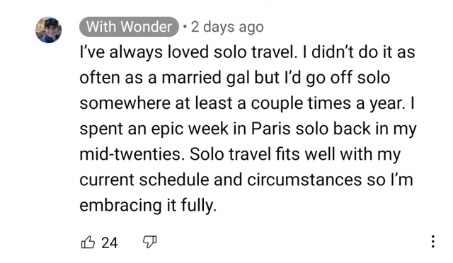 *Rewrites her solo travel history