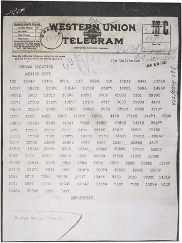 Allies respond to US request. Germany urges their Mexican ambassador to incite war between Mexico and the United States in a telegram (the Zimmermann telegram).