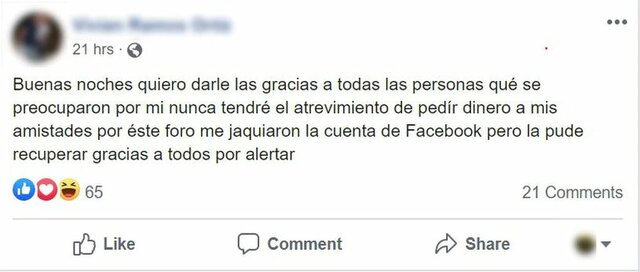 Novel intento de estafa por Facebook y WhatsApp