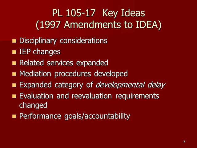 Individuals with Disabilities Education Act (IDEA) Amendment 1997
