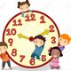 19109447 ilustración de stickman niños en un gran reloj