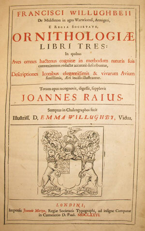Libro "Ornithologia libri tres" de Francis Willughby