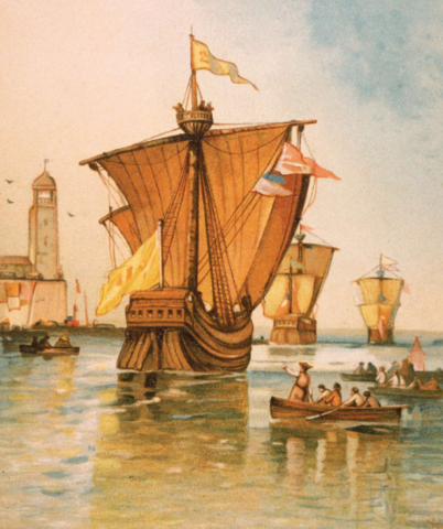 Christopher Columbus sails to the americas for spain.