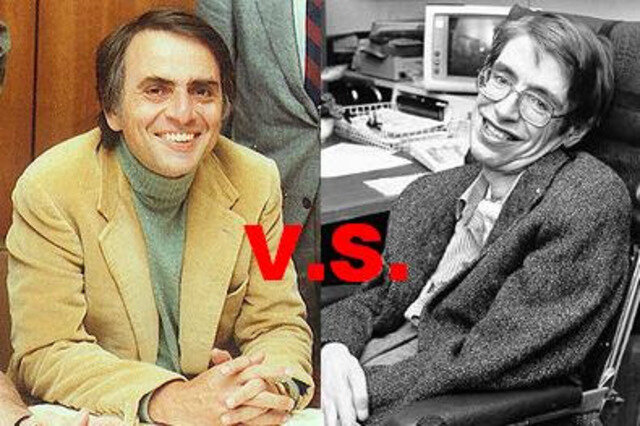 Sagan, Reeves y Hawking.