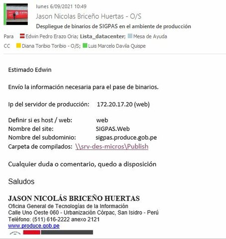Ticket N° 45693: Despliegue de binarios de SIGPAS en el ambiente de producción