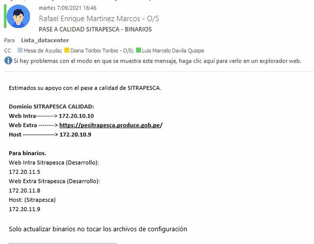 Ticket N° 45785: PASE A CALIDAD SITRAPESCA - BINARIOS