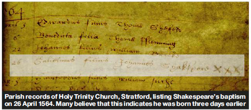 The baptism of ‘Gulielmus filius Johannes Shakspere