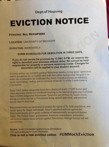 Antisemitic/Anti-Israel "Eviction Notice" Freshman Year