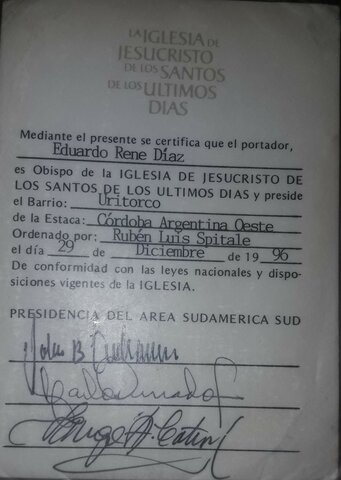 Eduardo es Llamado Obispo de B° Uritorco