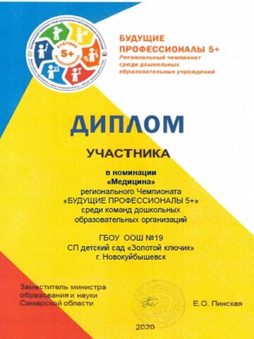 Диплом за участие в региональном Чемпионате «Будущие профессионалы 5+»
