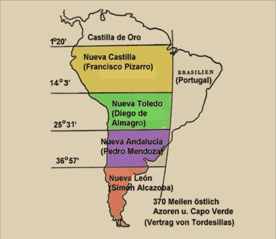 El rey crea tres nuevas gobernaciones en America del Sur.