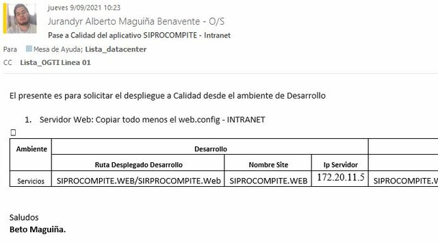 Ticket N° 45885: Pase a Calidad del aplicativo SIPROCOMPITE - Intranet