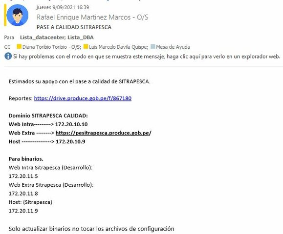 Ticket N° 45929: PASE A CALIDAD SITRAPESCA