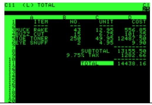 Aparece la primer planilla de cálculo: VisiCalc.