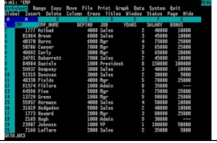 Aparece la planilla de cálculo LOTUS.