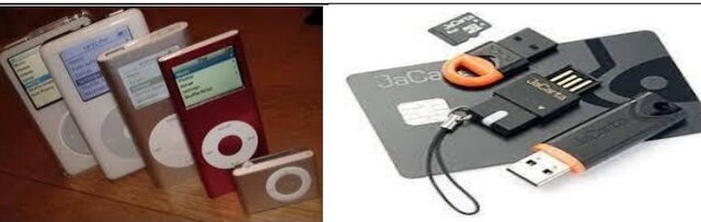 El Ipod inventado por Steve Job, almacena la multimedia en un disco duro interno. El resto de los modelos usa una memoria flash. Puede encontrarse en tarjetas USB, cámaras digitales, reproductores de MP3, etc.