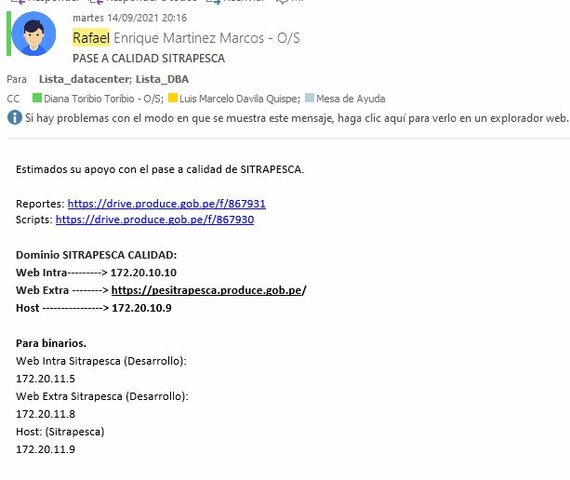 Ticket N° 46183: PASE A CALIDAD SITRAPESCA