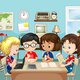 Children studying in the classroom vector