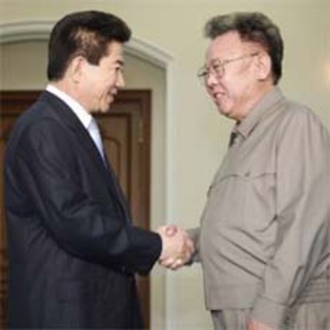 Leaders of North and South Korea shake hands