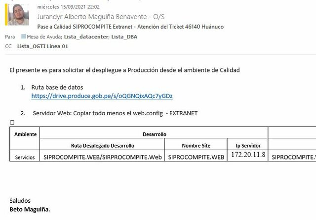 Ticket N° 46270: Pase a Calidad SIPROCOMPITE Extranet - Atención del Ticket 46140 Huánuco