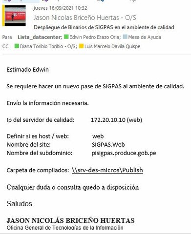 Ticket N° 46281: Despliegue de Binarios de SIGPAS en el ambiente de calidad