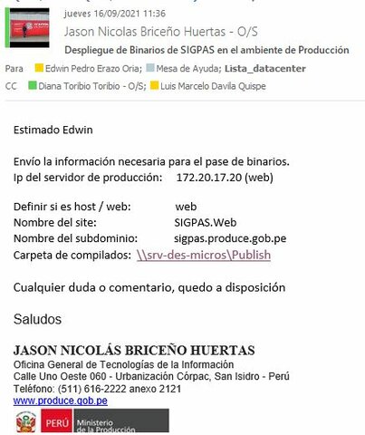 Ticket 46293: Despliegue de Binarios de SIGPAS en el ambiente de Producción