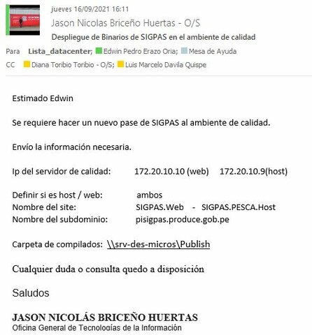 Ticket 46315: Despliegue de Binarios de SIGPAS en el ambiente de calidad