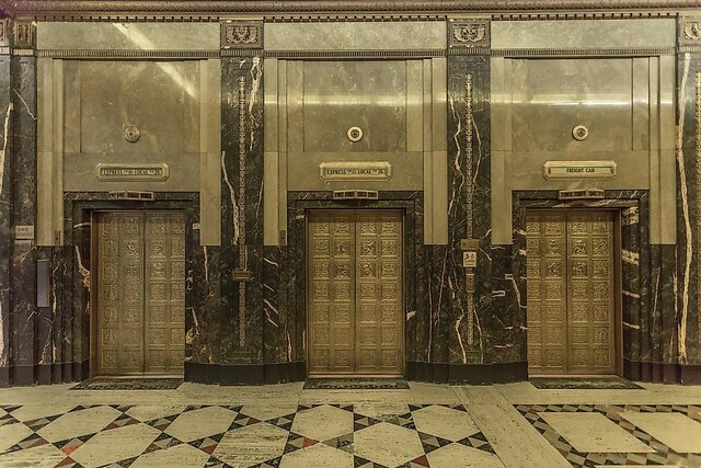 Elisha Otis developed the first elevator safety brakes in 1852, installing them in an elevator in 1853.