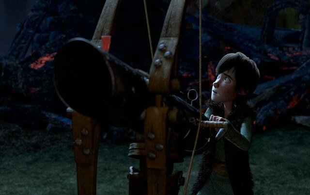2. Hiccup shoots night fury with net