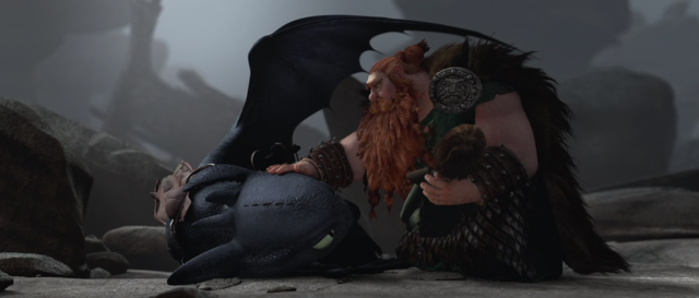 13. Hiccup is hurt, but Toothless saves him.