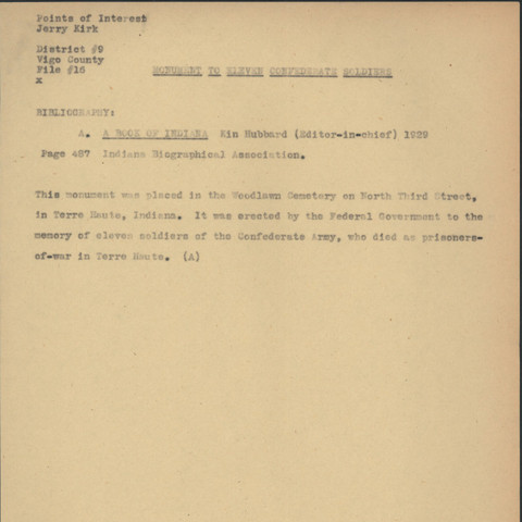 February 1862- June 1862- Confederate prison in Terre Haute